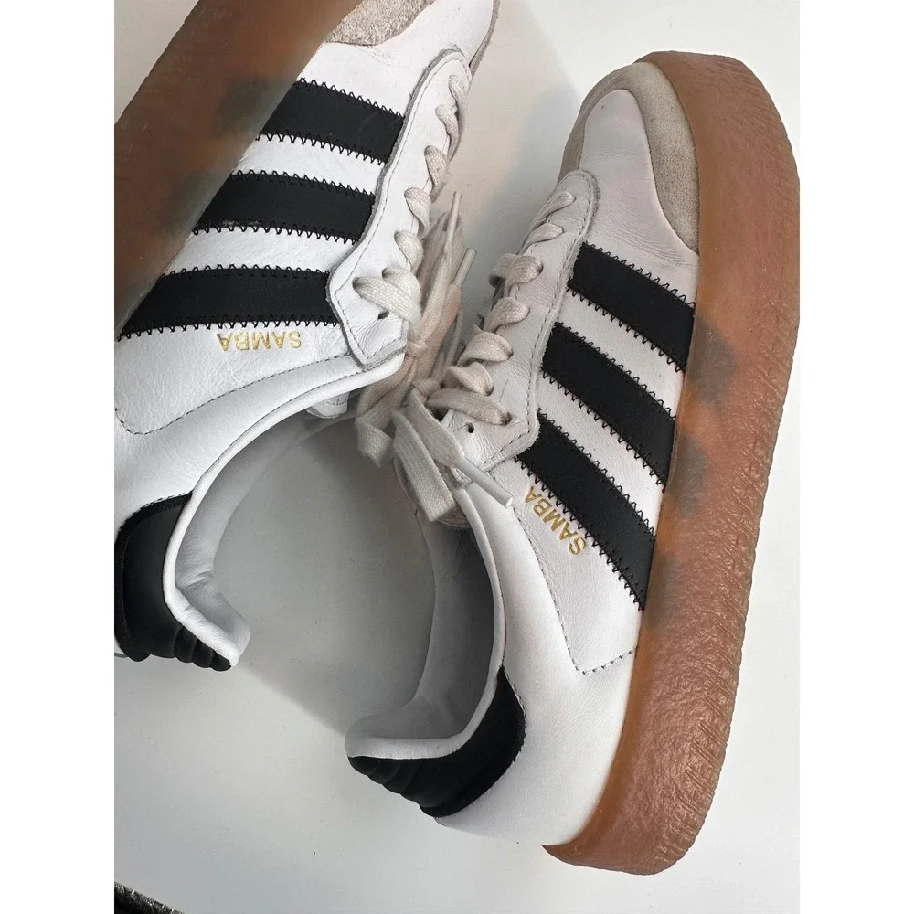 Adidas Sambarose W White Black Gum Platform Sneakers B28156 Womens 8.5 - Picture 2 of 6